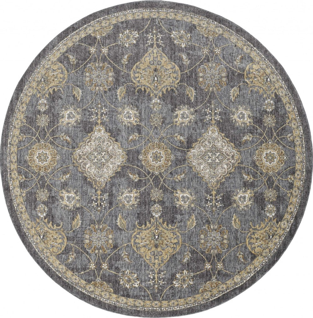 HomeRoots 9' Sage and Slate Gray Wool Floral Medallion Rug - Vintage Charm for Timeless Home Décor Spaces 9' Round 375282