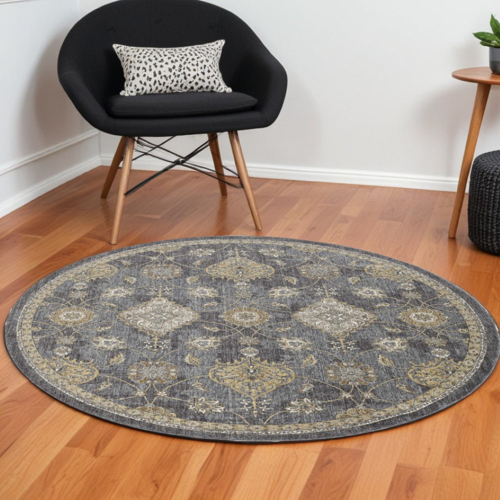 HomeRoots 9' Sage and Slate Gray Wool Floral Medallion Rug - Vintage Charm for Timeless Home Décor Spaces 9' Round 375282