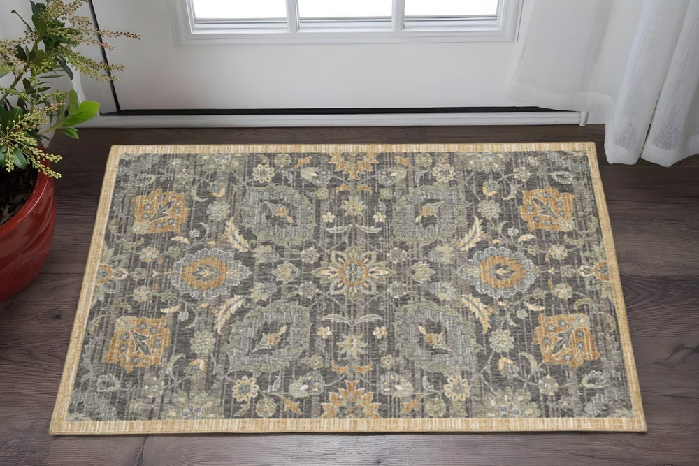 HomeRoots 8' Vintage Floral Distressed Wool Runner Rug in Taupe, Orange & Gray for Timeless Home Charm 3' X 5' 375285