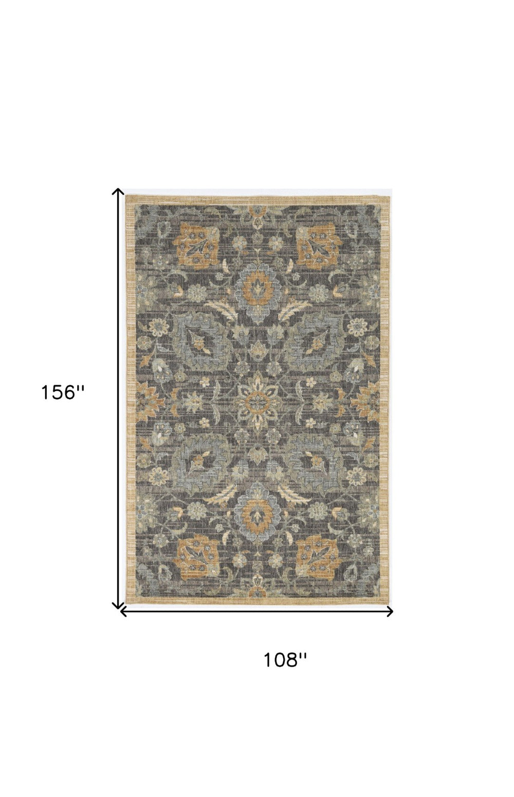 HomeRoots 9' Timeless Wool Floral Distressed Area Rug in Taupe, Orange, and Gray for Elegant Home Décor 9' X 13' 375288