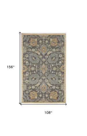 HomeRoots 9' Timeless Wool Floral Distressed Area Rug in Taupe, Orange, and Gray for Elegant Home Décor 9' X 13' 375288