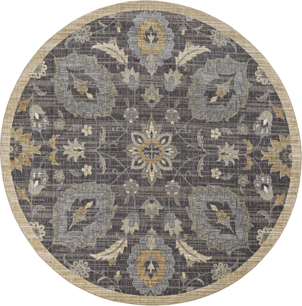 HomeRoots 9' Wool Floral Distressed Rug in Taupe, Orange, and Gray – Vintage Charm for Any Room Decor 9' Round 375289