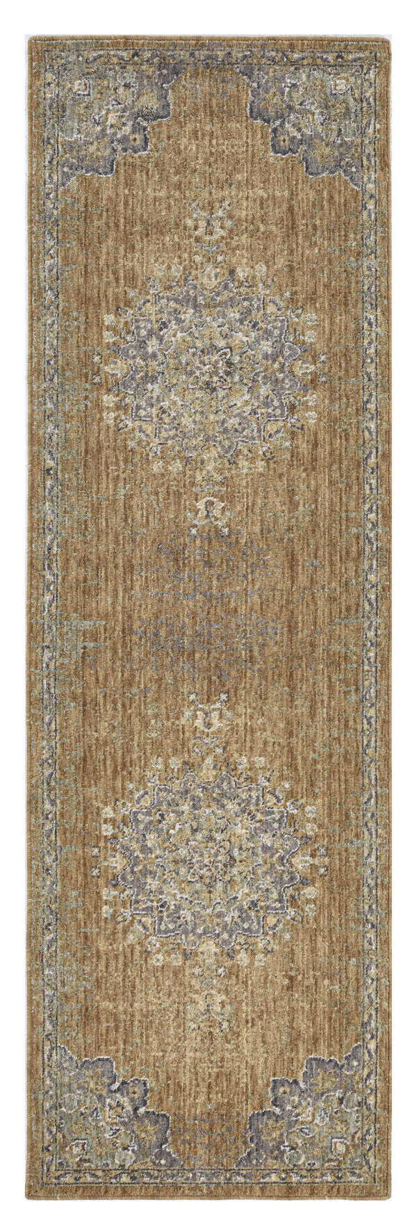 Homeroots 2' X 7' Coffee Vintage Medallion Bordered Wool Indoor Runner Rug  Wool 375291