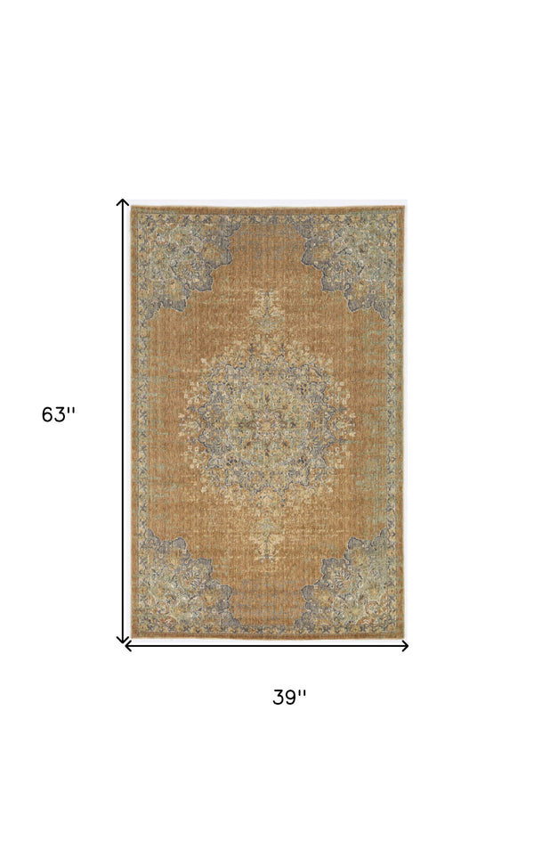 Homeroots 3' X 5' Coffee Brown Machine Woven Floral Medallion Indoor Area Rug  Wool 375292