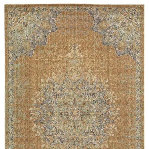 HomeRoots 2' Brown and Gray Wool Medallion Area Rug – Timeless Elegance for Entryways and Small Spaces 5' X 7' 375293