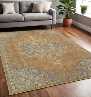 HomeRoots 2' Brown and Gray Wool Medallion Area Rug – Timeless Elegance for Entryways and Small Spaces 5' X 7' 375293