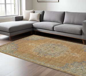 HomeRoots 2' Brown and Gray Wool Medallion Area Rug – Timeless Elegance for Entryways and Small Spaces 8' X 11' 375294