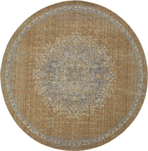 Homeroots 9' Coffee Brown Machine Woven Floral Medallion Round Indoor Area Rug  Wool 375296