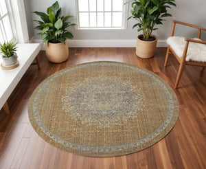 HomeRoots 9' Brown and Gray Wool Medallion Rug - Timeless, Durable Design for Living Rooms and Dining Areas 9' Round 375296