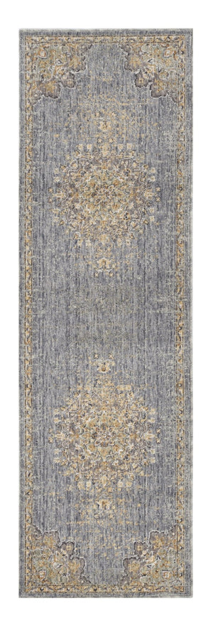 HomeRoots 8' Wool Medallion Distressed Runner Rug in Slate Gray and Orange - Vintage Charm for Any Space 8' Runner 375298