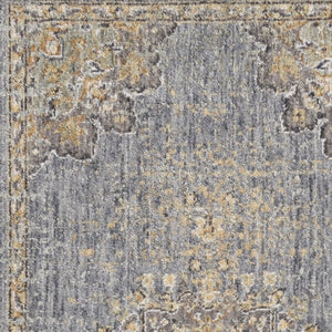 HomeRoots 8' Wool Medallion Distressed Runner Rug in Slate Gray and Orange - Vintage Charm for Any Space 8' Runner 375298