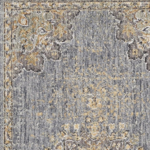HomeRoots 8' Wool Medallion Distressed Runner Rug in Slate Gray and Orange - Vintage Charm for Any Space 8' Runner 375298