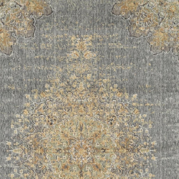 HomeRoots 8' Wool Medallion Distressed Runner Rug in Slate Gray and Orange - Vintage Charm for Any Space 3' X 5' 375299