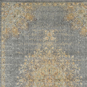 HomeRoots 8' Wool Medallion Distressed Runner Rug in Slate Gray and Orange - Vintage Charm for Any Space 3' X 5' 375299
