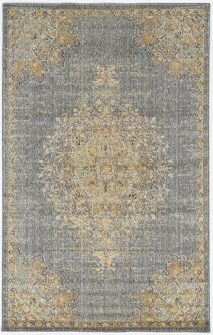 HomeRoots 8' Wool Medallion Distressed Runner Rug in Slate Gray and Orange - Vintage Charm for Any Space 3' X 5' 375299
