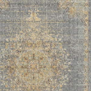 HomeRoots 8' Wool Medallion Distressed Runner Rug in Slate Gray and Orange - Vintage Charm for Any Space 5' X 8' 375300
