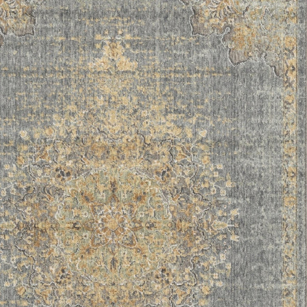 HomeRoots 8' Wool Medallion Distressed Runner Rug in Slate Gray and Orange - Vintage Charm for Any Space 5' X 8' 375300