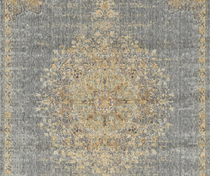 HomeRoots 8' Wool Medallion Distressed Runner Rug in Slate Gray and Orange - Vintage Charm for Any Space 7' X 10' 375301