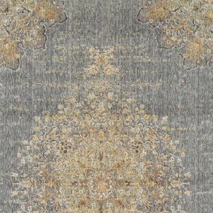 HomeRoots 8' Wool Medallion Distressed Runner Rug in Slate Gray and Orange - Vintage Charm for Any Space 7' X 10' 375301