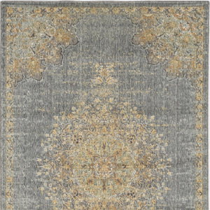 HomeRoots 8' Wool Medallion Distressed Runner Rug in Slate Gray and Orange - Vintage Charm for Any Space 7' X 10' 375301