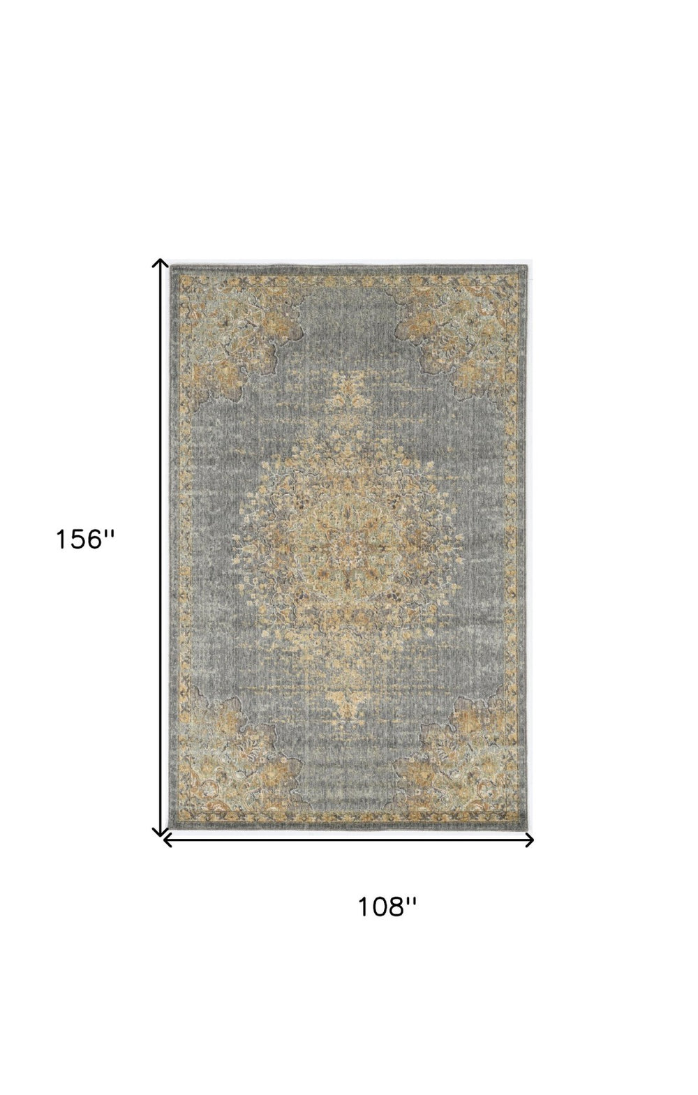 HomeRoots 8' Wool Medallion Distressed Runner Rug in Slate Gray and Orange - Vintage Charm for Any Space 9' X 13' 375302