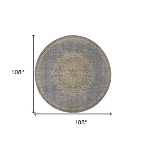 HomeRoots 9' Slate Gray and Orange Wool Medallion Rug - Vintage Charm for Cozy Living Spaces and Durability 9' Round 375303
