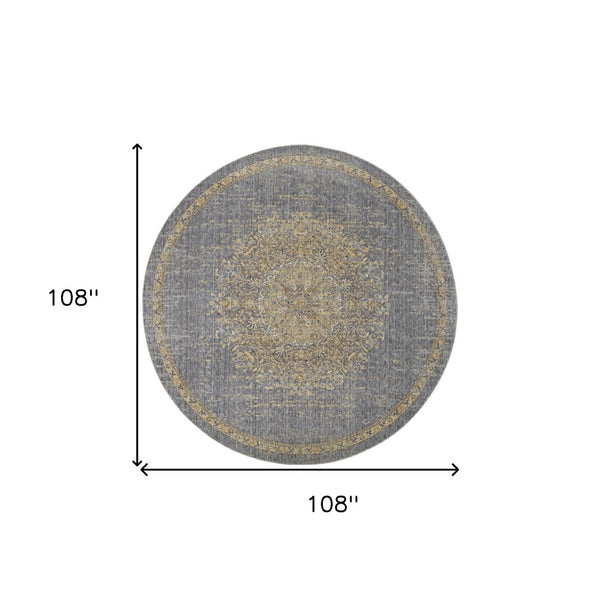 HomeRoots 9' Slate Gray and Orange Wool Medallion Rug - Vintage Charm for Cozy Living Spaces and Durability 9' Round 375303