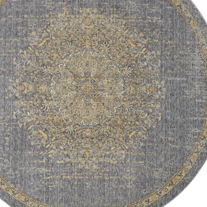 HomeRoots 9' Slate Gray and Orange Wool Medallion Rug - Vintage Charm for Cozy Living Spaces and Durability 9' Round 375303