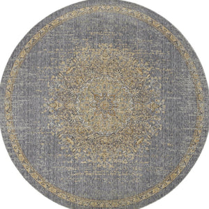 HomeRoots 9' Slate Gray and Orange Wool Medallion Rug - Vintage Charm for Cozy Living Spaces and Durability 9' Round 375303