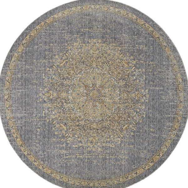 HomeRoots 9' Slate Gray and Orange Wool Medallion Rug - Vintage Charm for Cozy Living Spaces and Durability 9' Round 375303