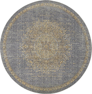 HomeRoots 9' Slate Gray and Orange Wool Medallion Rug - Vintage Charm for Cozy Living Spaces and Durability 9' Round 375303