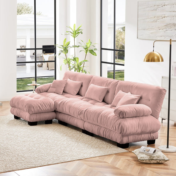 English Elm Luxury Modular Sectional Sofa - Oversized L-Shaped Chenille Couch In Chic Pink For Ultimate Comfort W714S01011