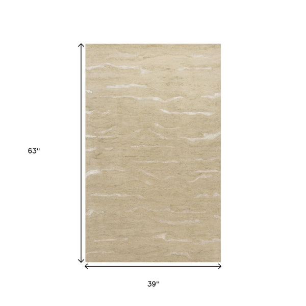 HomeRoots 3'' Hand-Tufted Beige and Ivory Abstract Area Rug - Modern Design for Cozy Spaces and Floors 3' X 5' 375339