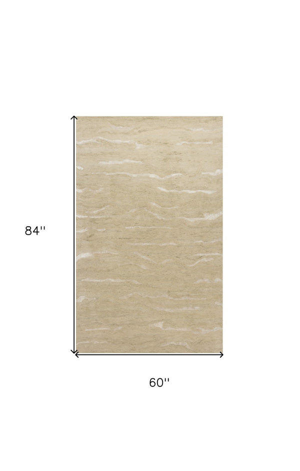 HomeRoots 3'' Hand-Tufted Beige and Ivory Abstract Area Rug - Modern Design for Cozy Spaces and Floors 5' X 7' 375340