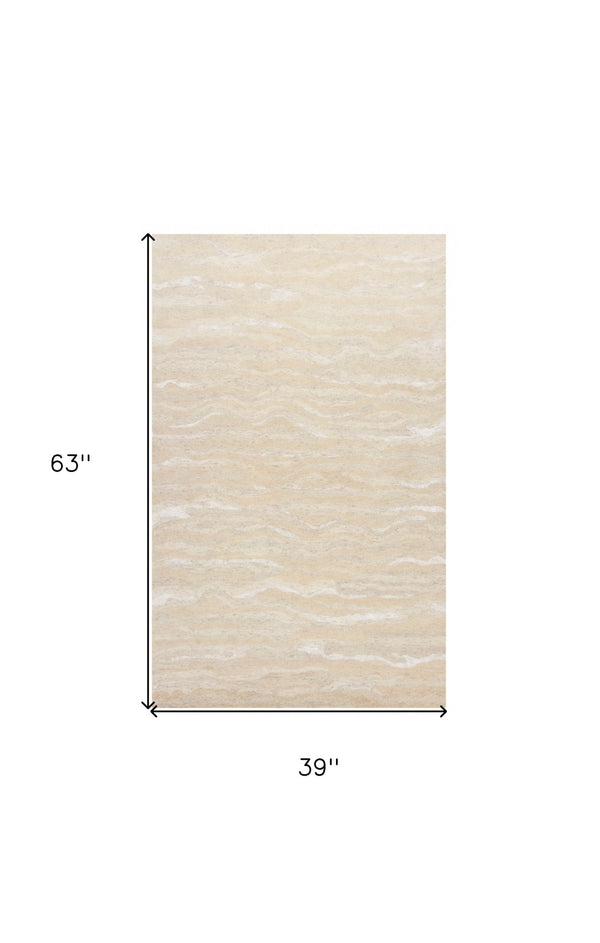 HomeRoots 3' Elegant Beige and Ivory Wool Abstract Hand-Tufted Area Rug - Perfect for Modern Spaces and Comfort 3' X 5' 375343