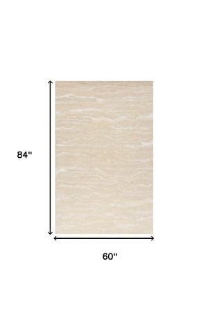 HomeRoots 3' Elegant Beige and Ivory Wool Abstract Hand-Tufted Area Rug - Perfect for Modern Spaces and Comfort 5' X 7' 375344