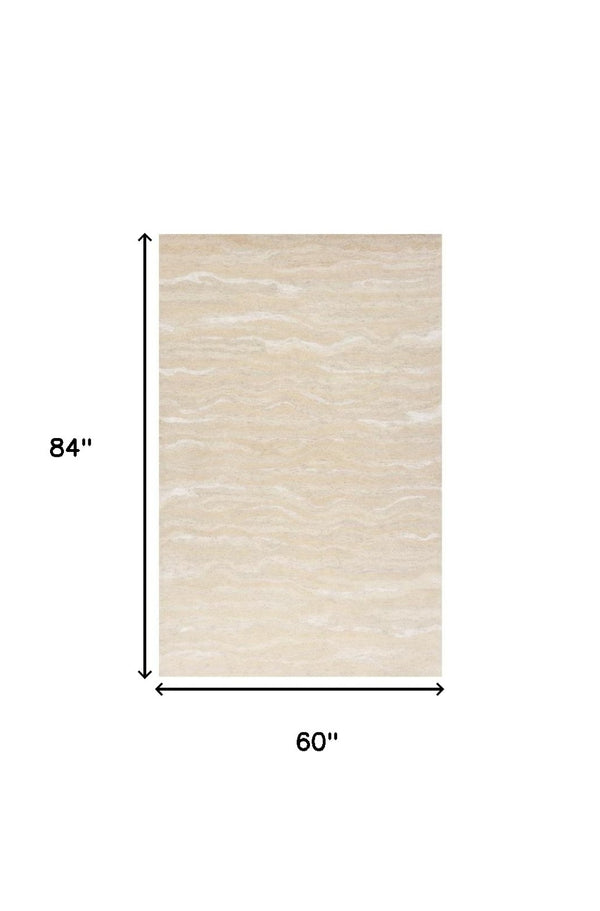HomeRoots 3' Elegant Beige and Ivory Wool Abstract Hand-Tufted Area Rug - Perfect for Modern Spaces and Comfort 5' X 7' 375344