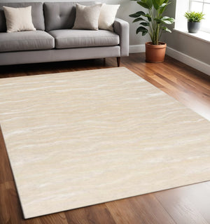 HomeRoots 3' Elegant Beige and Ivory Wool Abstract Hand-Tufted Area Rug - Perfect for Modern Spaces and Comfort 5' X 7' 375344