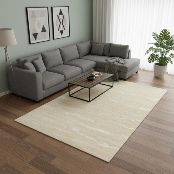 HomeRoots 9' Abstract Hand-Tufted Area Rug in Beige and Ivory - Modern Style for Cozy Living Spaces 9' X 12' 375346