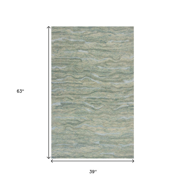 HomeRoots 3' Hand-Tufted Abstract Area Rug in Blue, Green, and Beige – Perfect for Small Space Comfort & Style 3' X 5' 375347