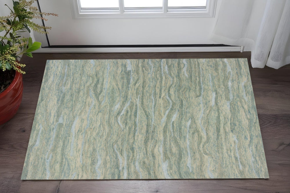 HomeRoots 3' Hand-Tufted Abstract Area Rug in Blue, Green, and Beige – Perfect for Small Space Comfort & Style 3' X 5' 375347