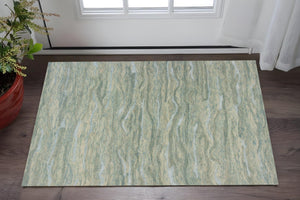 HomeRoots 3' Hand-Tufted Abstract Area Rug in Blue, Green, and Beige – Perfect for Small Space Comfort & Style 3' X 5' 375347