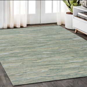 HomeRoots 3' Hand-Tufted Abstract Area Rug in Blue, Green, and Beige – Perfect for Small Space Comfort & Style 5' X 7' 375348