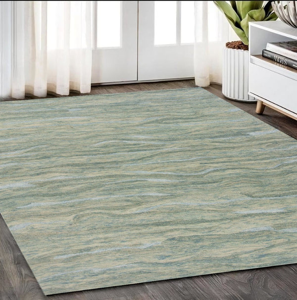 HomeRoots 3' Hand-Tufted Abstract Area Rug in Blue, Green, and Beige – Perfect for Small Space Comfort & Style 5' X 7' 375348