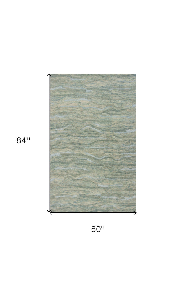 HomeRoots 3' Hand-Tufted Abstract Area Rug in Blue, Green, and Beige – Perfect for Small Space Comfort & Style 5' X 7' 375348