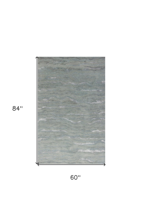HomeRoots 3' Hand-Tufted Slate Gray and Ivory Abstract Area Rug – Elevate Any Space with Contemporary Elegance 5' X 7' 375352