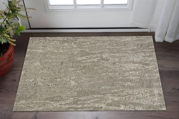 HomeRoots 3'' Sand and Gray Abstract Hand-Tufted Area Rug – Modern Artistry for Cozy, Versatile Spaces 3' X 5' 375355