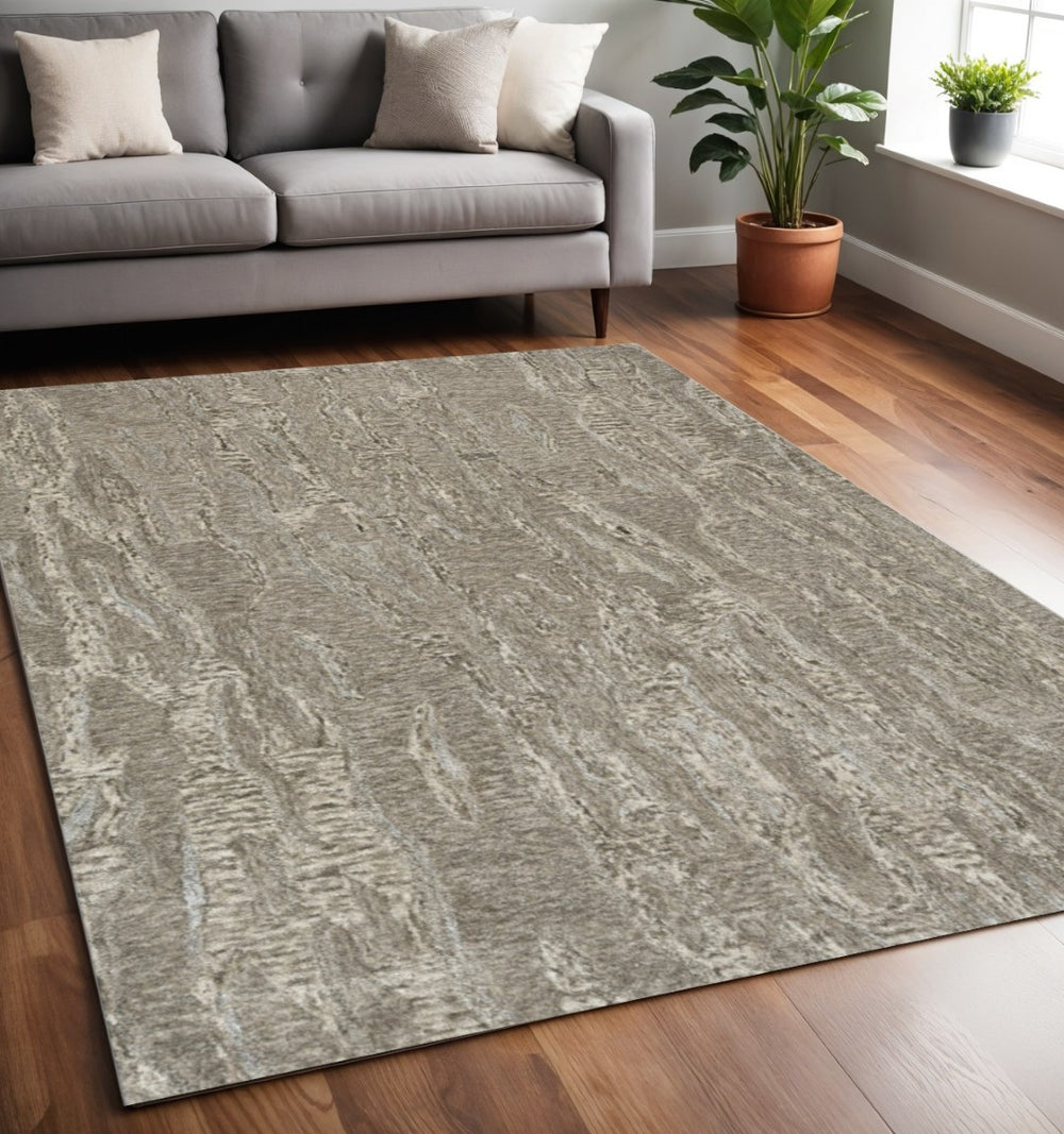HomeRoots 3'' Sand and Gray Abstract Hand-Tufted Area Rug – Modern Artistry for Cozy, Versatile Spaces 5' X 7' 375356