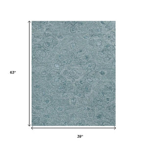 HomeRoots 3' Blue and White Abstract Hand-Tufted Area Rug - Modern Artistry for Cozy Living Spaces and Entryways 3' X 5' 375359