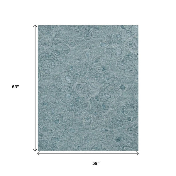 HomeRoots 3' Blue and White Abstract Hand-Tufted Area Rug - Modern Artistry for Cozy Living Spaces and Entryways 3' X 5' 375359
